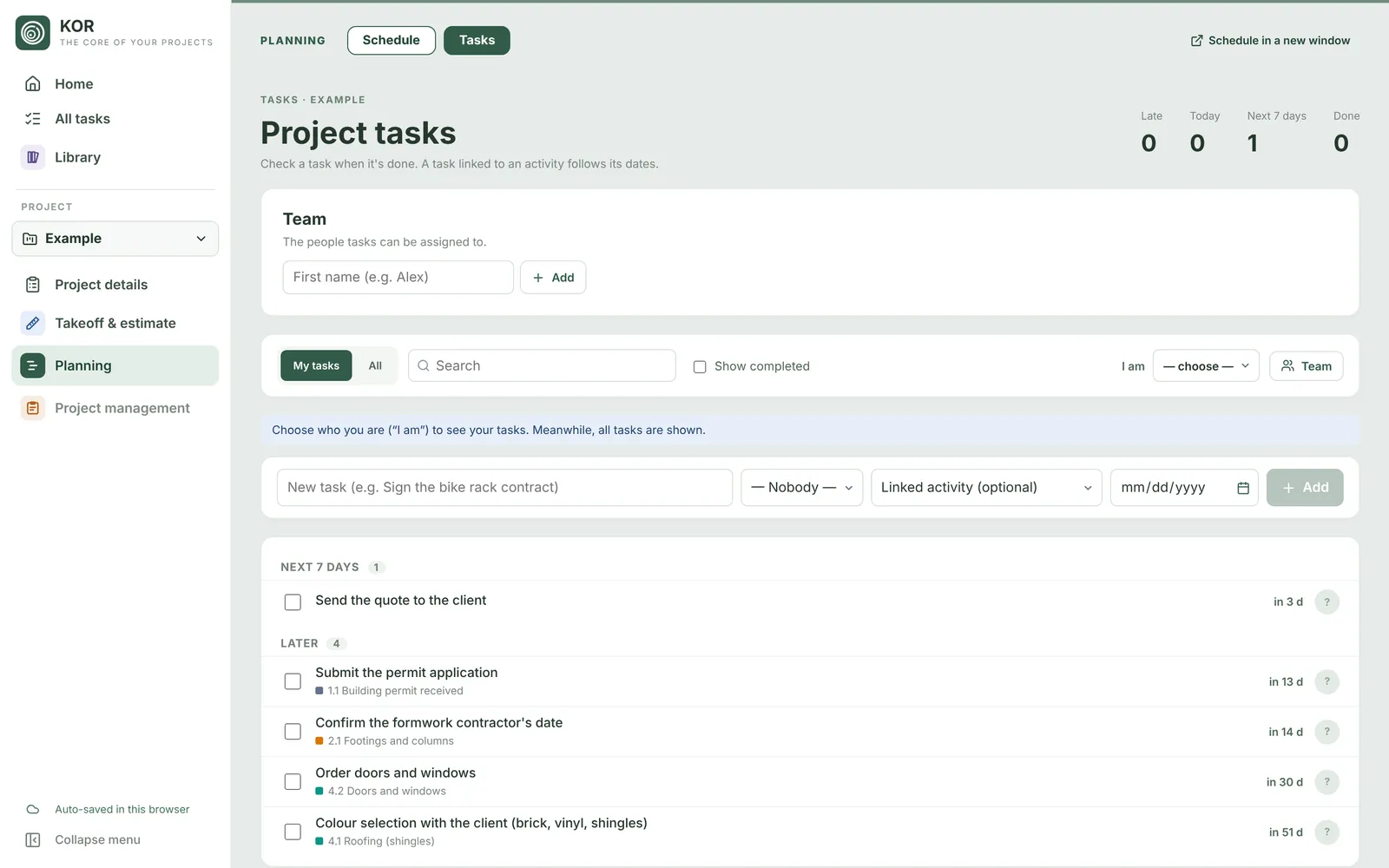 Tasks in KOR